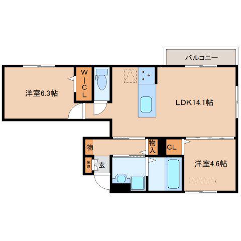 グランヴェール西の京(2LDK/1階)の間取り写真