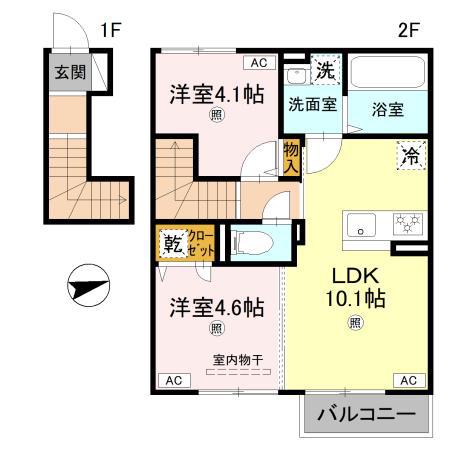 リアン平松 B棟(2LDK/2階)の間取り写真