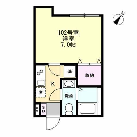 ベイルーム六会(1K/1階)の間取り写真
