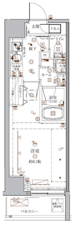 クレイシア入谷(1K/3階)の間取り写真