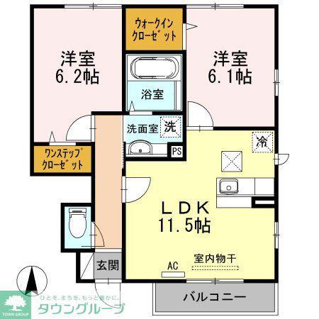 フロンティアA棟(2LDK/1階)の間取り写真