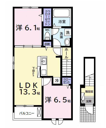 ヒカルサ市原五井(2LDK/2階)の間取り写真