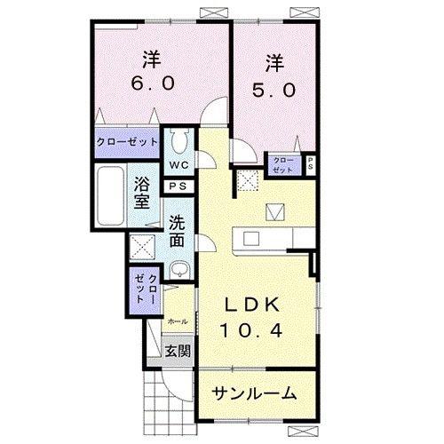 クラール東村 K(2LDK/1階)の間取り写真