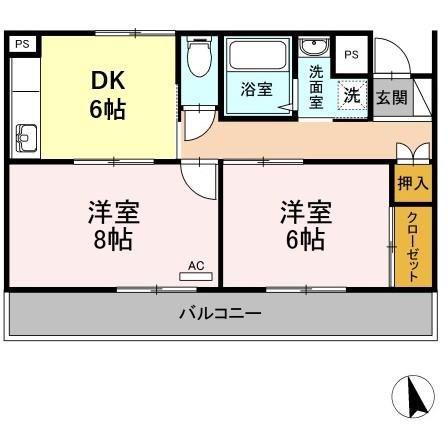 シティーフラット服部(2DK/2階)の間取り写真
