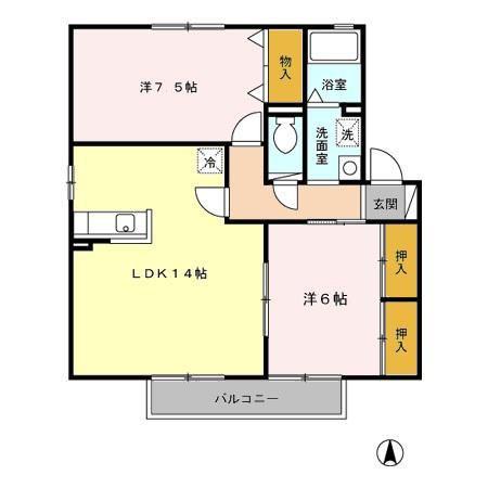 プラムヒルズA(2LDK/2階)の間取り写真