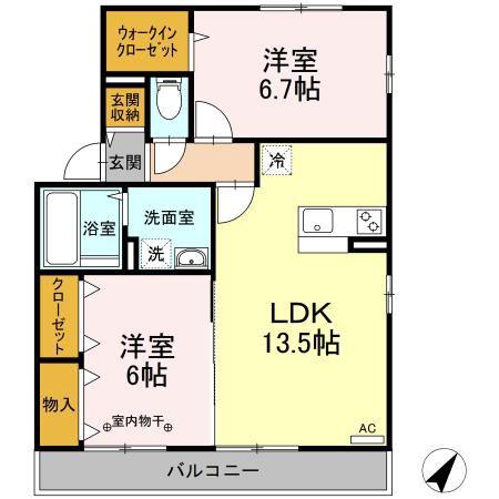 グランヴェール弐番館(2LDK/2階)の間取り写真