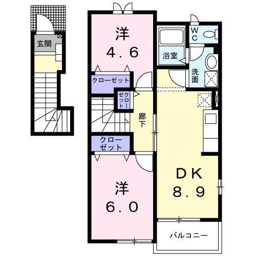 ヴィラサンライズ(2DK/2階)の間取り写真