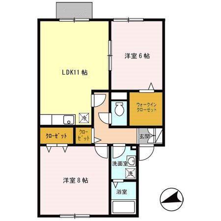 ラフィーネ二ツ屋(2LDK/1階)の間取り写真