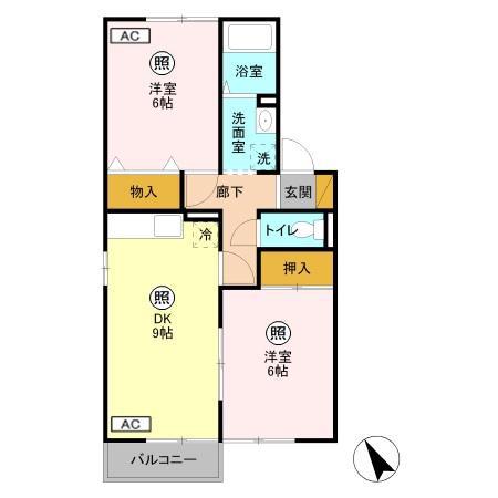 クレセントプラザA102(2DK/1階)の間取り写真