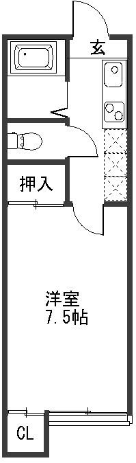 ホワイトファミール向山(1K/1階)の間取り写真