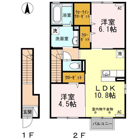 オルテンシアA(2LDK/2階)の間取り写真