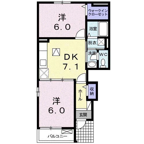 ウェルネス I(2DK/1階)の間取り写真