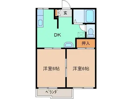 アレイ若宮 B棟(2DK/2階)の間取り写真