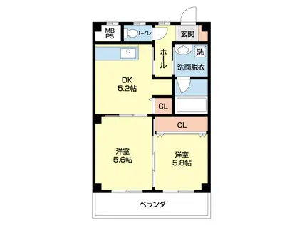 柳丁マンション(2DK/2階)の間取り写真