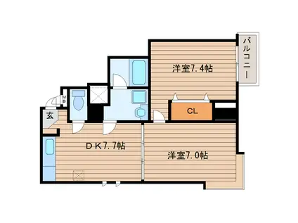 クレセント吉成(2DK/3階)の間取り写真