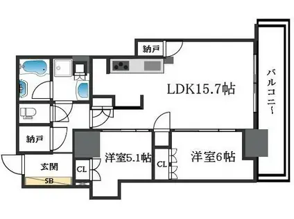 ローレルタワー堺筋本町(2SLK/26階)の間取り写真