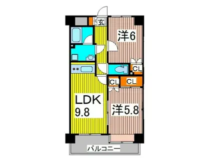 パークサイドハイツタケノヤ(2LDK/2階)の間取り写真