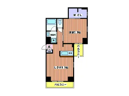 矢川ビル(1LDK/4階)の間取り写真