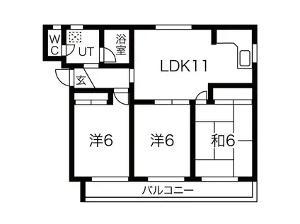 赤坂コーポ南棟(3LDK/3階)の間取り写真