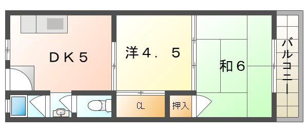 香里園ハイツ(2K/1階)の間取り写真