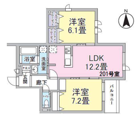 CRADLE YUUSHINクレイドルユウシン(2LDK/2階)の間取り写真