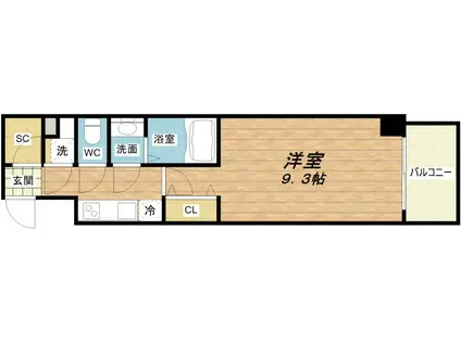 アーバンフラッツ心斎橋 (1K/13階)の間取り写真