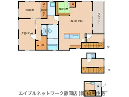 HONER WOOD上石町(2LDK/3階)の間取り写真