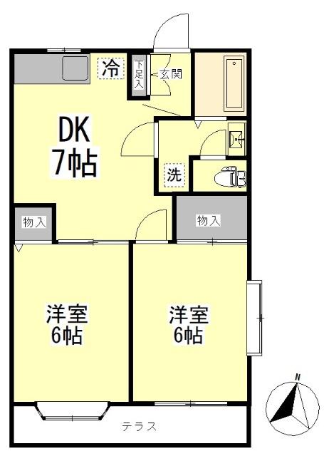 グランデロータス壱番館(2DK/1階)の間取り写真