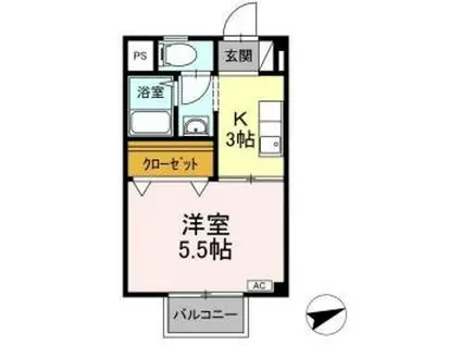 セジュールアレイ B(1K/2階)の間取り写真