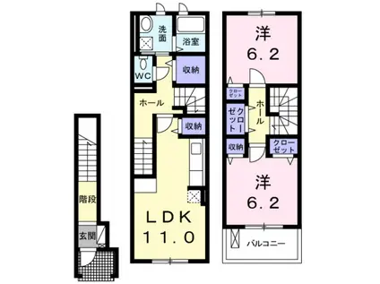 スマート ハズ(2LDK/2階)の間取り写真