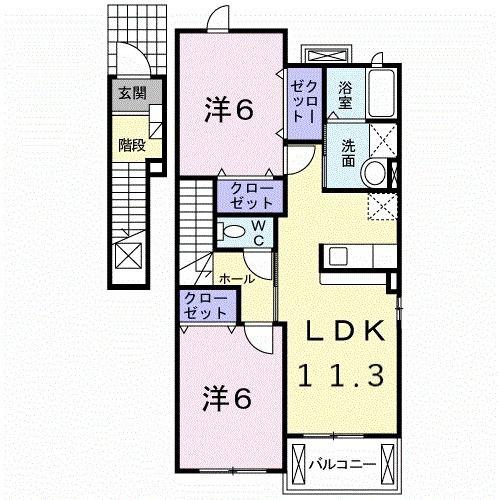 アンソレイエI(2LDK/2階)の間取り写真