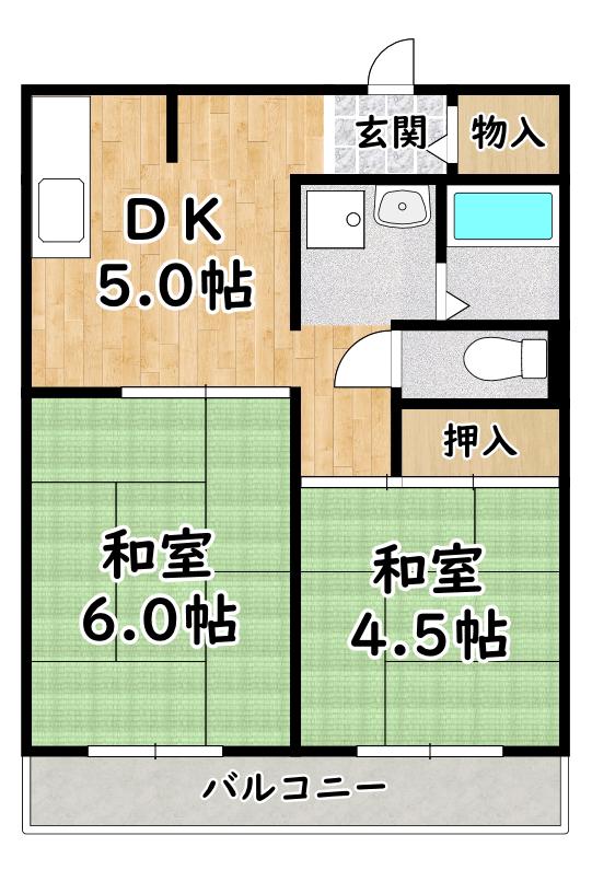 成小路ハイツ(2DK/3階)の間取り写真