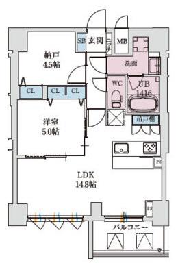 スプランディッド上本町ウエスト(1SLDK/2階)の間取り写真
