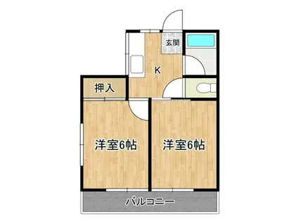 イエローハイツ茎崎(2K/2階)の間取り写真