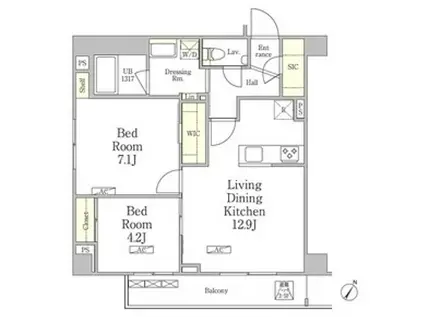 パークペルル池尻(2LDK/4階)の間取り写真