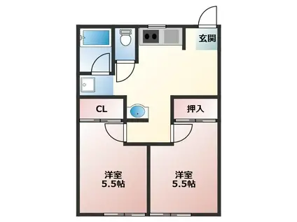 ソルテ川田 B(2DK/2階)の間取り写真