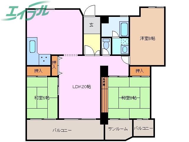 ロイヤル東海川原町(3LDK/8階)の間取り写真