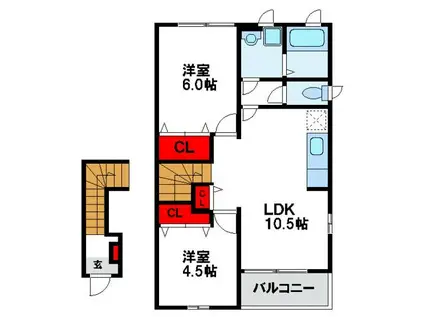 ボニートパルB(2LDK/2階)の間取り写真