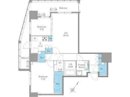 南麻布仙台坂レジデンス(2LDK/9階)の間取り写真