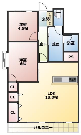 メゾン千秀(2LDK/7階)の間取り写真