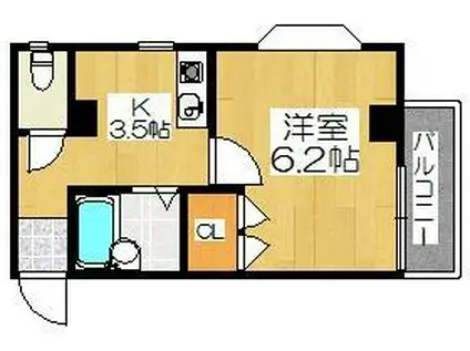 RIGEL御陵前(1K/2階)の間取り写真
