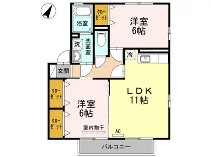 パルコート(2LDK/2階)の間取り写真