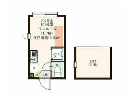 ハーモニーテラス・オリナスKSG(ワンルーム/2階)の間取り写真