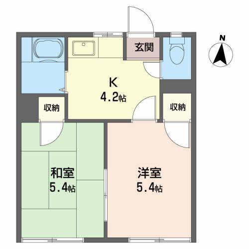 ハニーハイツB(2K/1階)の間取り写真