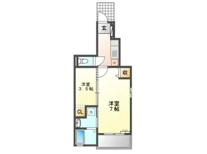 アリーヴィオIIIノース(1K/1階)の間取り写真