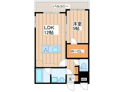 LUANA AIR RESIDENCE五橋(1LDK/1階)の間取り写真