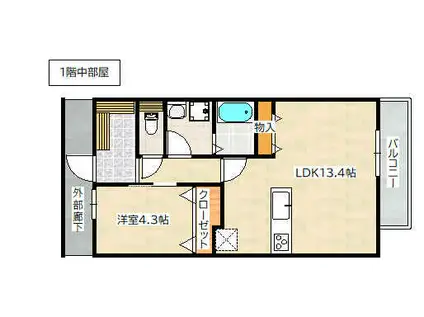 アーデル美鈴園(1LDK/1階)の間取り写真