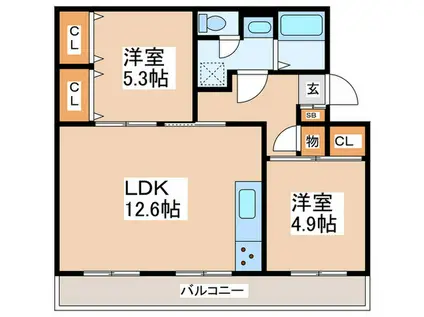 車返団地3街区6号棟(2LDK/2階)の間取り写真