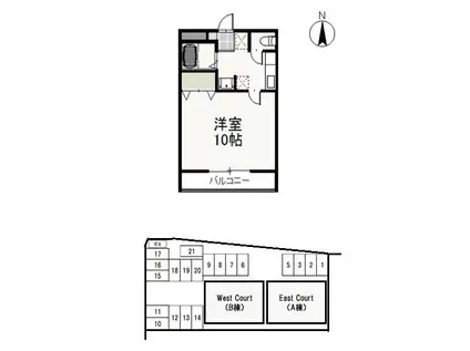 イースト COURT(1K/1階)の間取り写真