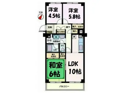 ルネ春日部(3LDK/5階)の間取り写真